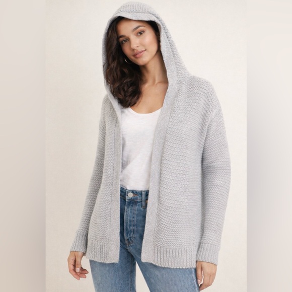aerie Sweaters - Aerie Women’s Light Gray Knit Hoodie Cardigan Sweater Size M Cotton Blend